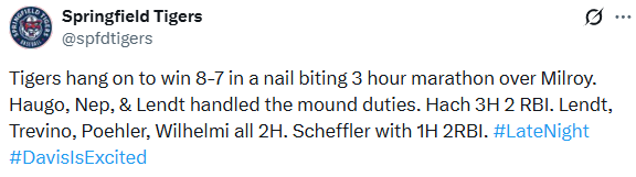 Milroy Yankees Result Tweet